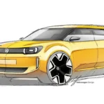 Esboço do futuro carro elétrico barato da Volkswagen pintado de amarelo