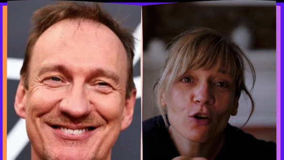 alt="Hermine Poitou with husband David Thewlis"